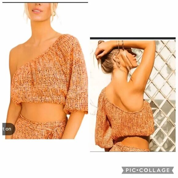 l*space Tops - L* Space Revolve Nia one shoulder orange reptile printed crop top